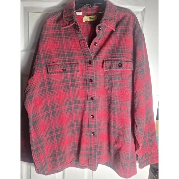 L.L. Bean Tops - L.L. Bean Womens XL Red Flannel Vintage 90s/80s Button Front Shirt Thick